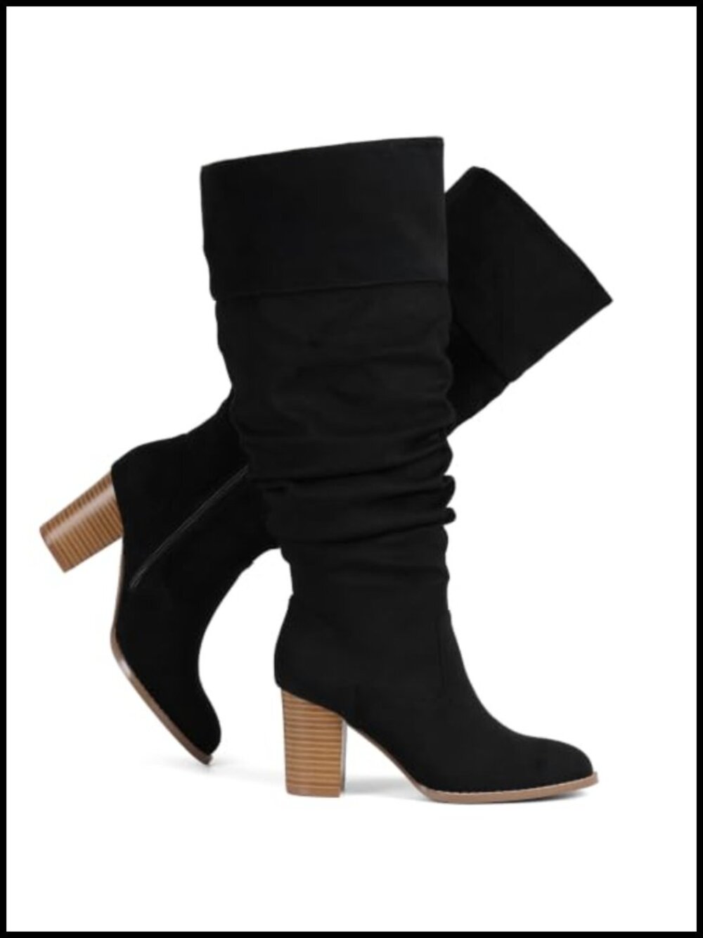 Wide Calf Suede Slouch Knee High Boots 3-Inch Heel Side Zipper
